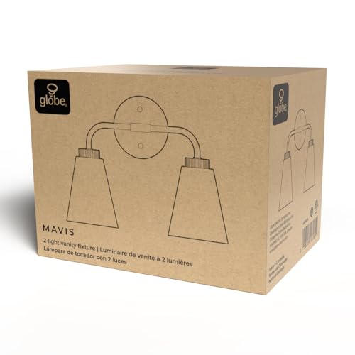 Image of Globe Electric 2-Light Vanity Light, Brushed Nickel Finish, Clear Glass Shades
