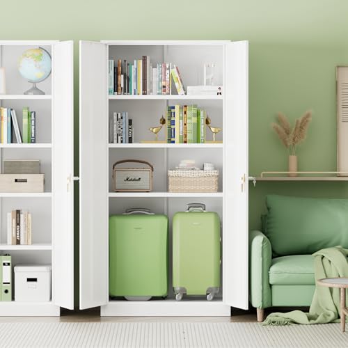 Image of INTERGREAT Metal Storage Cabinet,72 inch Steel Lockable File Cabinet with Locking Doors and Adjustable Shelves,Locking Tool Cabinets for Office,Home,Garage,Gym,School (White)