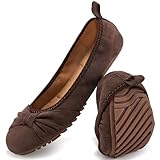 Ecetana Womens Flats Shoes Dressy: Round Toe Bowknot Suede Foldable Comfortable Casual Slip On Ballet Loafers Coffee
