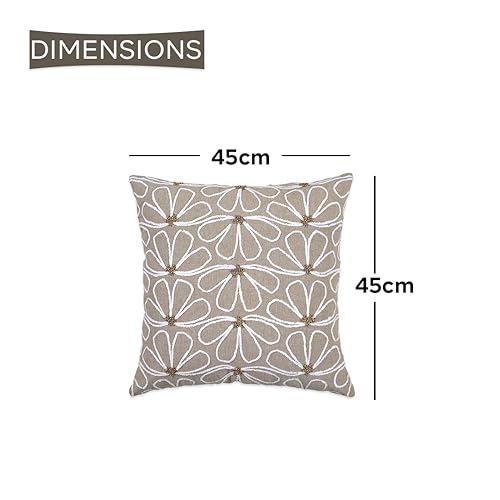 Image of ODE & CLEO Cotton Chambray Cushion Covers 18 inch X 18 inch with Zip Closure, Shaneel Thread & Bead Work Embroidery, Pillow Cover for Sofa, Living Room, Bed or Home Decor, Set of 2