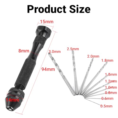 10PCS Pin Vise Hand Drill Set High Speed Steel Micro Drill Bits for Jewelry Making Craft Art Resin Wood