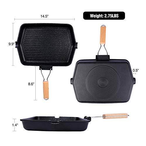 Campmax Grill Pan With Folding Handle, Non-Stick Grill Pan For Stove Tops, Induction Compatible Kbbq Grill Pan 14.5X9.9” #TOP1