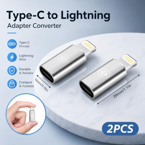 Image of Verilux 2Pcs Lighting to Type C Converter with PD 27W Fast Charging | Type C Female to Lighting Male Connector with Aluminum Alloy Metal Housing for iPhone 14 /13 /iPad /iPod /AirPods iOS Devices