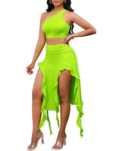 Image of BARASA Women Summer 2 Piece Skirt Sets Comfy Ruffle Trim Irregular Split Sexy Y2k Club Party Tops Jellyfish Skirt Suits S69