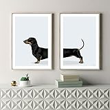 Schwarzer Hund Dackel Wiener Set Von 2 Digitaldrucken 