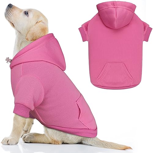 Image of Dog Hoodie Dog Sweaters for Large Dogs Dog Sweater Solid Soft Brushed Fleece Dog Clothes Dog Hoodie Sweatshirt with Pocket(Pink-L)