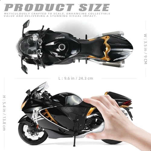 Image of 1:9 Motorcycle Model for Suzuki Hayabusa Metal Die-cast Motorcycle Model No Assembly Required Mini Finished Moto Classic Collection Gift for Adult(Black)