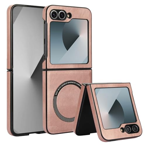Coque Samsung Z Flip 6 magnétique anti-rayures et antichoc en cuir premium or