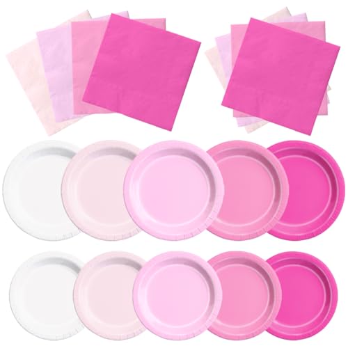 Image of CMUSKO Pink Birthday Decorations-60Pcs Light Pink Plates and Napkins Kit Girls Gradient Pink Party Supplies for Birthday,Wedding, Bridal Shower