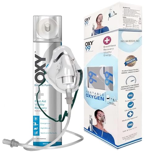 OXY99 Portable 1 Natural Oxygen Can with Mask, Tube & Elastic Strap - Oxygen Can For Hiking, Pure Oxygen Can for Travelling & High Altitude, Ideal for Home Use & Outdoor Activities - ING. BOSCHI ITALY