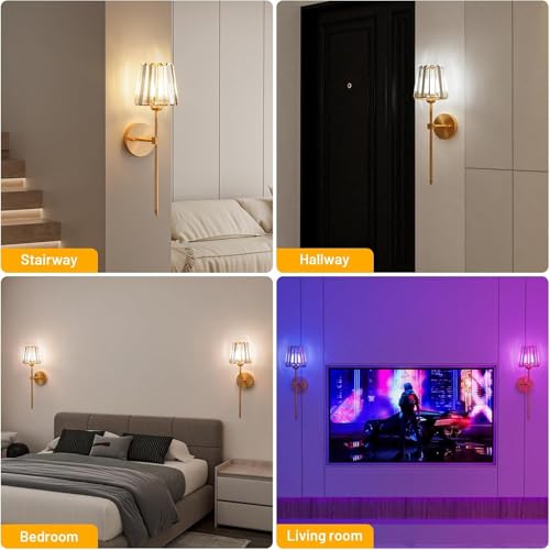 Aplique de pared dorado recargable con cristal para crear ambiente en tu dormitorio 4