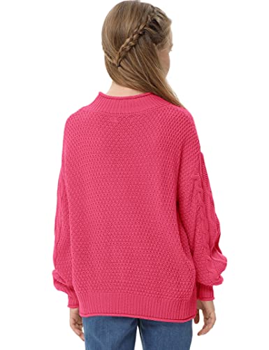 Girls Sweater Pullover Cable Knit Long Sleeve Turtleneck Chunky Warm Top Hot Pink #TOP2