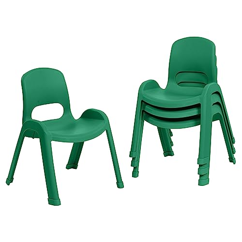 Image of ECR4Kids Plastic Stackable SitRight Chair, 11in, Classroom Furniture, Green, 4-Pack