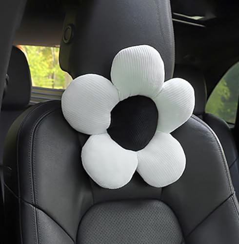 Car Headrest Pillow, Black White Flower Neck Pillow for Car,Comfortable Soft Car Seat Pillow for Driving,Head Rest Cushion,Cute Neck Pillow for Travelling and Home-White Black Neck Pillow 1PCS