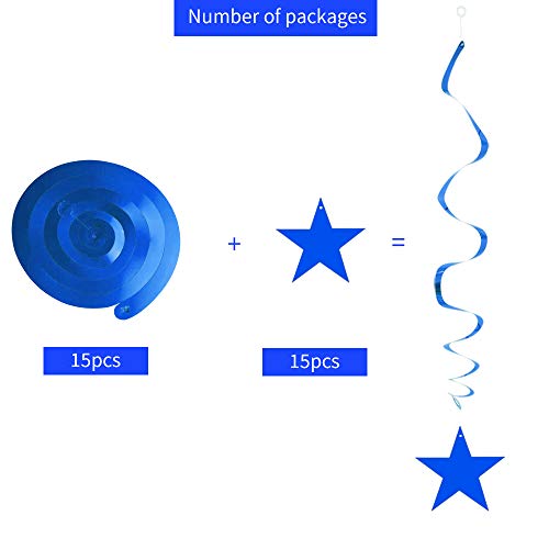 Image of BEISHIDA Blue Star Hanging Swirl Decorations,Hanging Gold Party Supplies for Graduation Wedding Baby Shower Decorations,Pack of 15