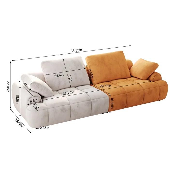 Image of LEGACY OF COMFORT Irmak 85.83'' Upholstered 3 Seater Sofa Three Seater Sofa for Living Room Hotels & Offices (Beige /Orange)
