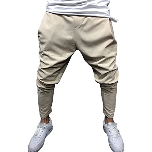  Pantaloni da jogging da uomo affusolati slim fit hip hop coulisse cavallo basso pantaloni leggeri allenamento corsa pantaloni della tuta, giallo chiaro, S