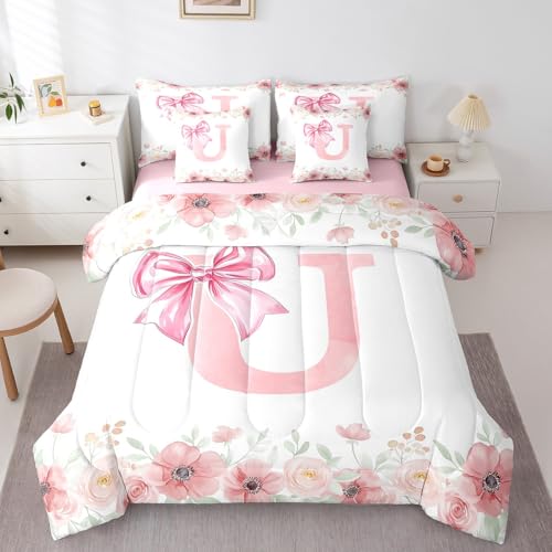 Erosebridal Letter U Bowknot Girls Bedding Sets Initial Letter U