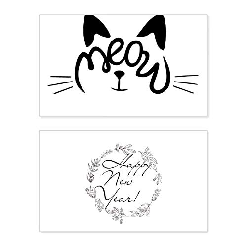 Tarjeta de Año Nuevo Cat Meow: postal conmemorativa con frase en inglés ideal para regalar