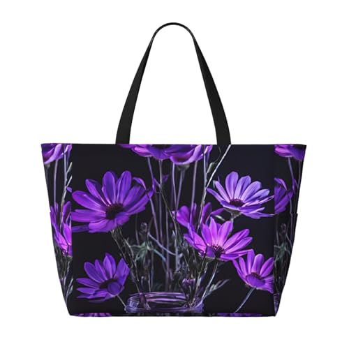 (Purple Butterfly Print) Large Beach Tote Bag for Women Waterproof Sandproof Travel Shoulder Bag with Pocket for Pool Vacation Weekend Gym2