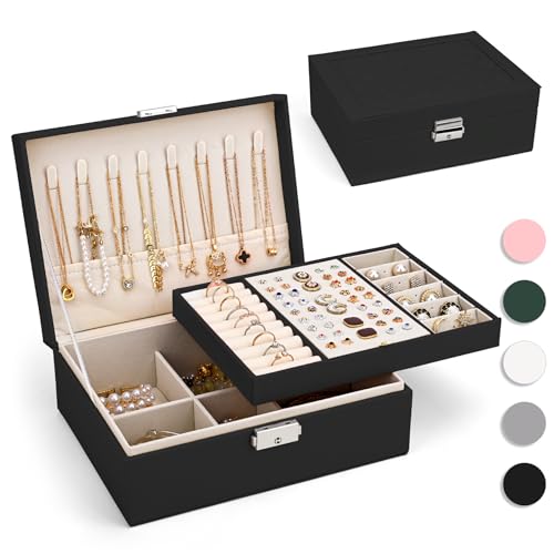 Yarmiene Boite a Bijoux, Grande Boîte à Bijoux avec 2 Étages, Organisateur de Bijoux de Voyage en Cuir PU, Portable Organisateur de Boîte à Bijoux,...