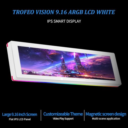 Image of Thermalright Trofeo Vision 9.16 ARGB LCD White Magnetic LCD Screen 9.16in 1920x480 Resolution,Metal Frame Design IPS Display Screen Water Cooled Radiator Screen,for Chassis /Metal Desktop