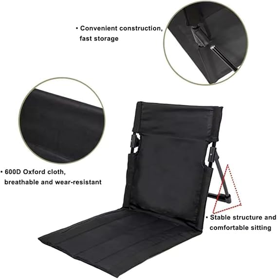 JAVJAMBO MART Camping Chair Lightweight Camping Chair Foldable Beach Floor Chair Outdoor Folding Chair with Storage Bag Beach Lounger Mat Reclining Beach Chair for Fishing Hiking (Black) 1