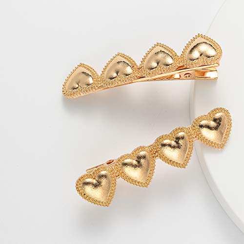 Valentines Hair Clips Gold for Women Girls Metal Heart Shaped Hair Barrette Fashion Korean Styles Decoration Bobby Pin Cute Accessories Teen Toddlers Ladies Birthday Holiday Gift Set 2pcs