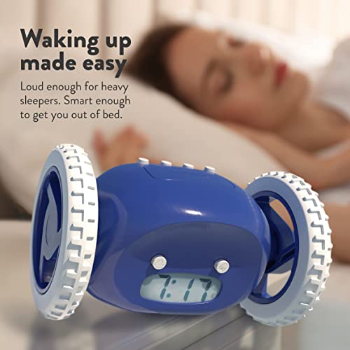 Clocky Alarm Clock On Wheels (Original) | Extra Loud For Heavy Sleeper (Adult Or Kid Bedroom Robot Clockie) Funny, Rolling, Run-Away, Moving, Jumping (Navy) #TOP1