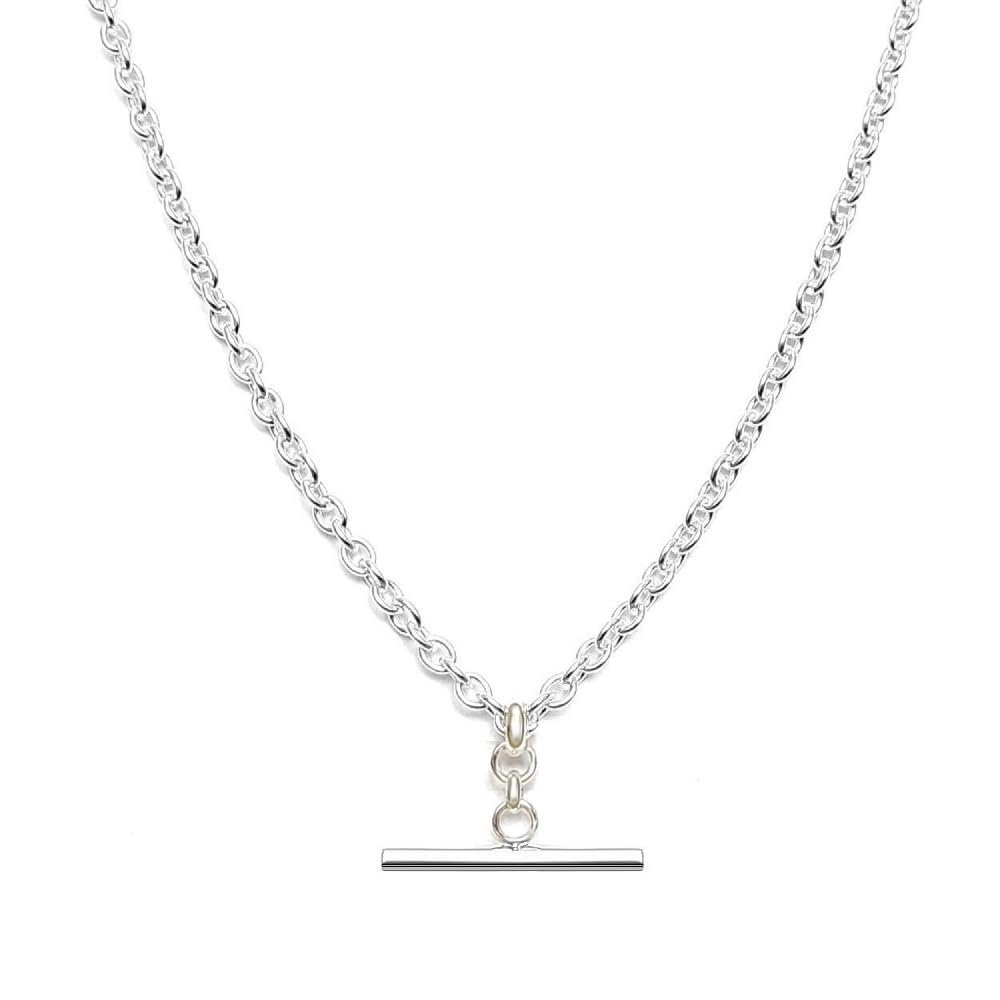 HandmadeSource 18 inch T-bar Pendant Necklace with 925 Silver plated 3mm Oval Rolo Chain
