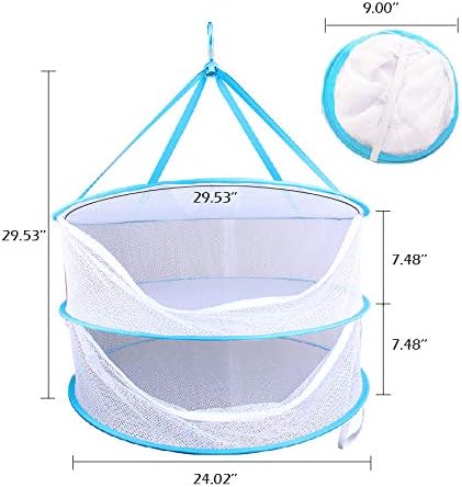 Adwaita Herb Drying Rack Clothes Drying Rack 2 Layers Hanging Drying Rack for Buds & Hydroponic Plants or Delicates with Zippers Collapsible Net Dryer White Mesh Net with Carry Bag (2 Tiers)