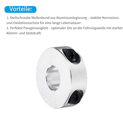 QUARKZMAN Aluminium Stellringe 12 mm Innendurchmesser Doppelt Geteilter Klemmring Silber Wellenring Bohrung Set-Schrauben Klemmringe Tiefenanschlag für Bohrer Auto Robotik 4 Stück