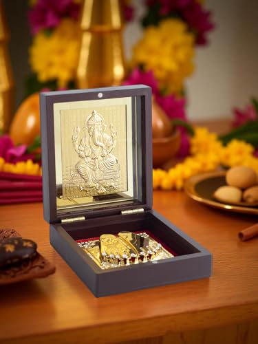 Image of 24K Gold Polished Brown and Gold Color Shree Ganesha Small Pooja Box | Ideal Gift for Hindu Religious, Family and Friends, Corporate Gifts etc... | Worship, Gifting, and Spiritual Blessings.