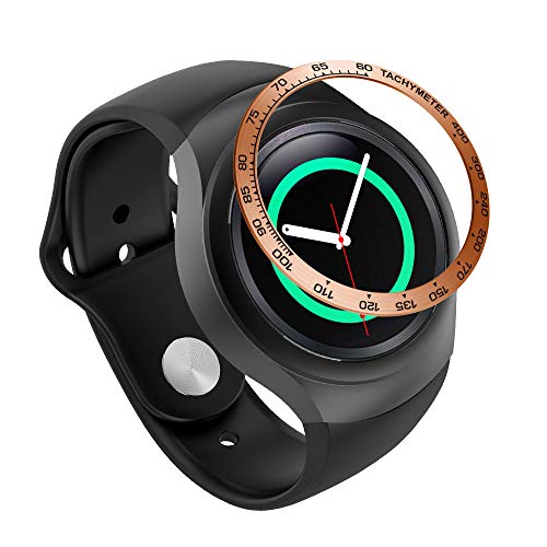 AISPORTS Lünettenring Kompatibel mit Samsung Gear Sport/Gear S2 Lünettenschlaufe,Selbstklebender Abdeckrahmen Kratzfester Edelstahl Metalllünette Zifferblatt Schutzhülle für Samsung Galaxy Watch 42mm