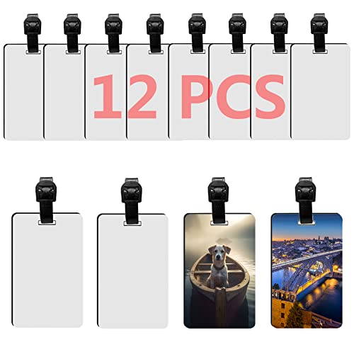 12 pcs Sublimation Luggage tag Blanks White Blank Travel Bag Baggage Tags with Strap Double Sided MDF Suitcase Label Tag with Slots