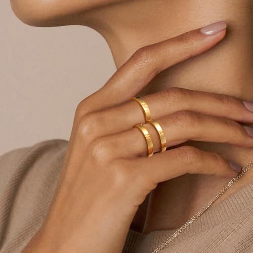 WFYOU 14K Gold Filled Rings for Women Non Tarnish Dainty Gold Initial Ring Stackable Gold Rings for Women Alphabet Letter Ring Wedding Bands Thin Thumb Pinky Stacking Rings Jewelry Gifts for Women V 8 by WFYOU - Used condition - Image 2