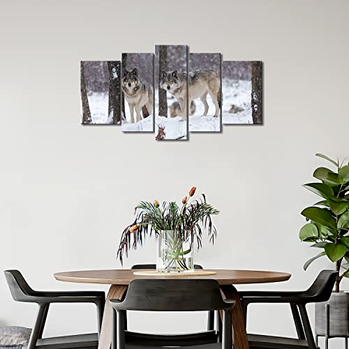 5 Pieces The Wolf Wall Art Decor Poster Painting On Canvas Print Pictures Wolves In Snow Forest In Winter Picture For Home Decoration Living Room Artwork #TOP4