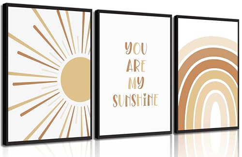 3 lienzos bohemios para decoración de pared de bebé, con texto en inglés "You Are My Sunshine", colores neutros, pósteres para habitación de niños, dormitorio, aula, imágenes sin marco
