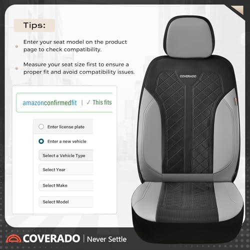 Image of Coverado Leather Car Seat Cover for 2 Seats Front Seat Covers Waterproof Seat Covers 2-Pack Luxury Car Seat Protectors Universal Fit for Most Vehicles, SUV, Truck, Sedan