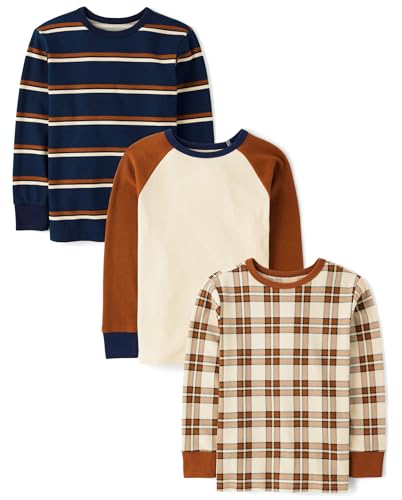 The Children's Place,Boys,Long Sleeve Everyday Casual Knit Shirt,Harvest Colors 3-Pack,Small