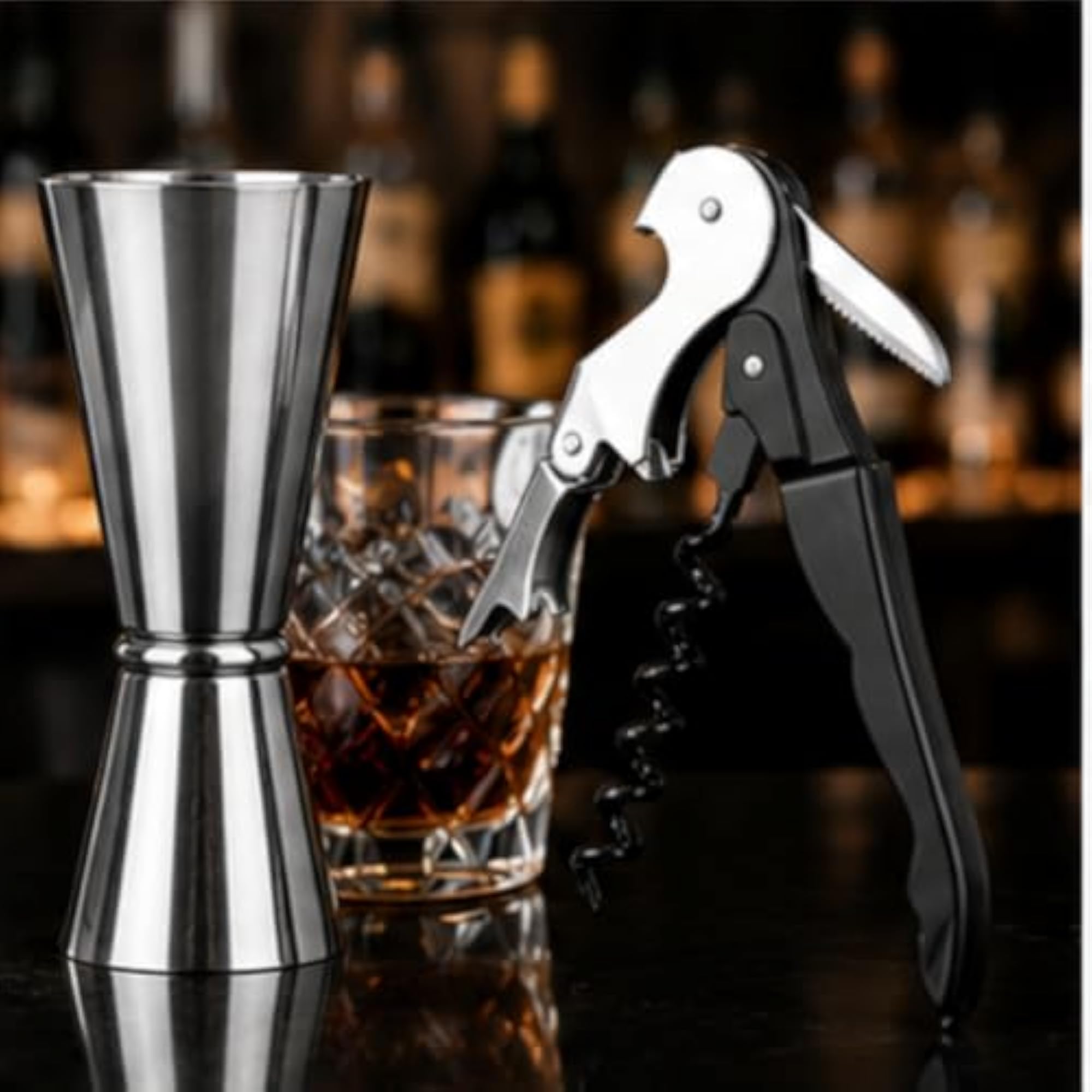 Combo Set of 2 SS Jigger 30/60ml & Corkscrew