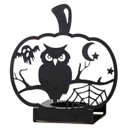 Bougeoir en Forme de Citrouille, photophore Halloween - Chandelier Creux en Toile d'araignée de Hibou,Photophores Citrouille en métal, pièce maîtresse de...