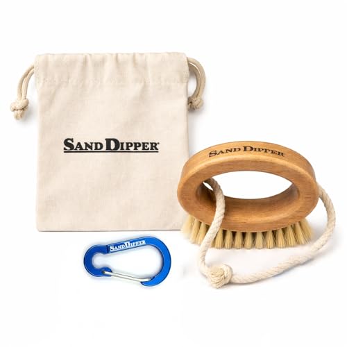 Sand Dipper Beachy Clean Sand Brush – Ergonomic Oval Grip Handle, Removes Sand from Feet, Gear, Pets & Car Mats – Beach, Camping & Travel Essential