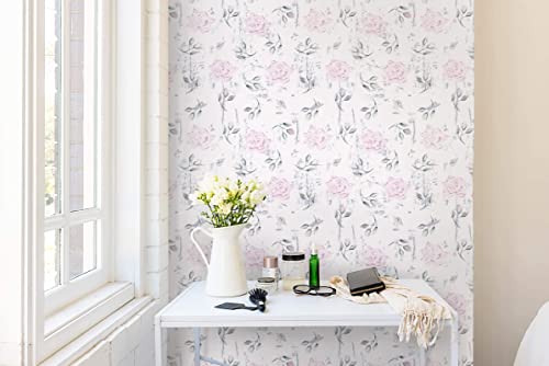 Heroad Brand Peel And Stick Wallpaper Floral 15.5"X78.7" Pink/White Rose Contact Paper Flowers Self Adhesive Removable Wallpaper Floral Thicken Boho Contact Paper For Bedroom Waterproof Vinyl Roll #TOP6