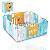 【Cubre Un Área Grande】Los corralitos para bebés cuentan con 14 paneles en total, es suficiente para que los niños jueguen, aprendan a pararse, caminar, gatear e incluso puede acostarse dentro de él para jugar con su bebé. Nota: No deje a su hijo fuera de la vista durante mucho tiempo cuando esté en el corral bebe
