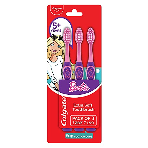 Colgate Kids Barbie Toothbrush, Extra Soft with Tongue Cleaner (Pack of 3)