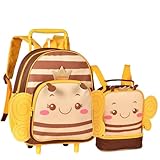 Kit Escolar Infantil, Mochila com Rodinha 13' e Lancheira Térmica 9', Desenho de Abelha para Meninas, Clio Pets (Abelha)