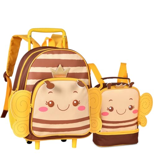 Kit Escolar Infantil, Mochila com Rodinha 13' e Lancheira Térmica 9', Desenho de Abelha para Meninas, Clio Pets (Abelha)