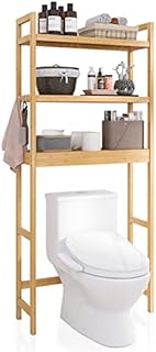 SMIBUY Bathroom Storage Shelf, Bamboo Over-The-Toilet Organizer Rack, Freestanding Toilet Space Saver with 3-Tier Adjustable Shelves (Natural)