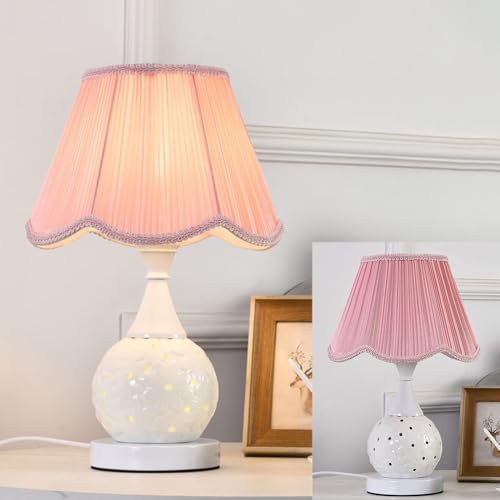 XINYASEE Lampe de chevet avec pied lumineux en métal et abat-jour en tissu. Lampe de table pour chambre. Ampoule E27, 40 W max. Design ajouré. Dimensions :...